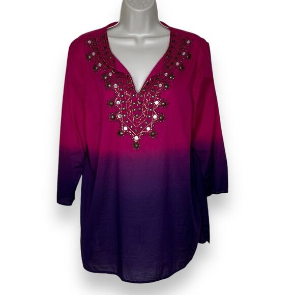 Chicos Ombre Splendor Jailene Summerberry Jeweled Beaded Tunic Top Women Large - Picture 1 of 11